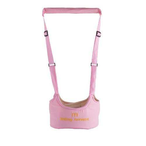 Pink baby walking assistant with 'Walking Assistant' text on a white background